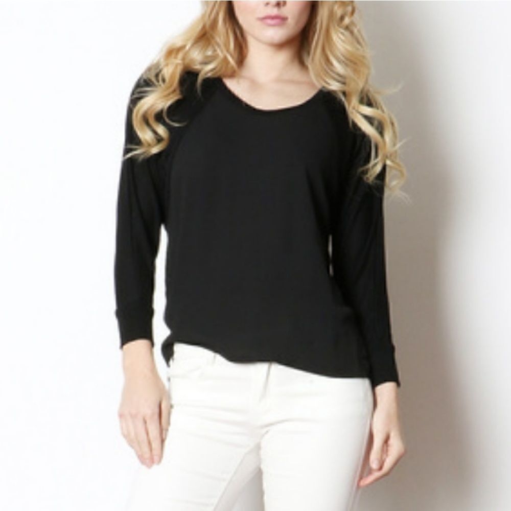 BLACK HI-LOW SEMI-SHEER DOLMAN BLOUSE WOMENS S M L